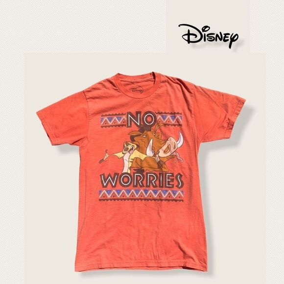 Disney Pumbaa & Timon “No Worries” Lion King Orange T Shirt Size Small Tribal - Picture 1 of 8